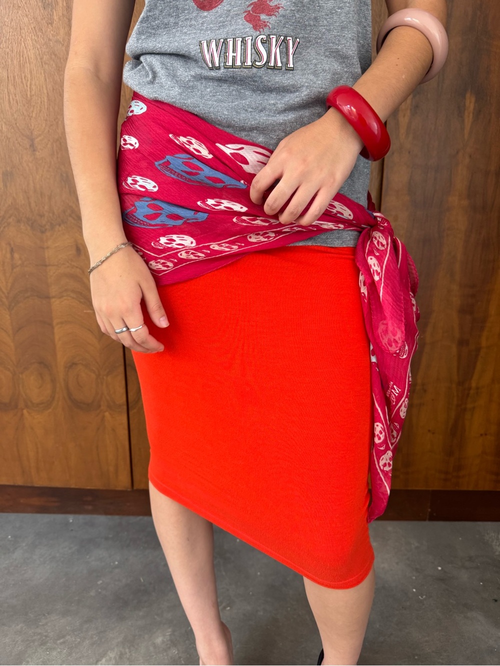 Forever 21 Bright orange Midi Knit Pencil Skirt